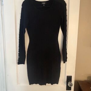 by & by Black Long Sleeve Dress with Pearl Accents